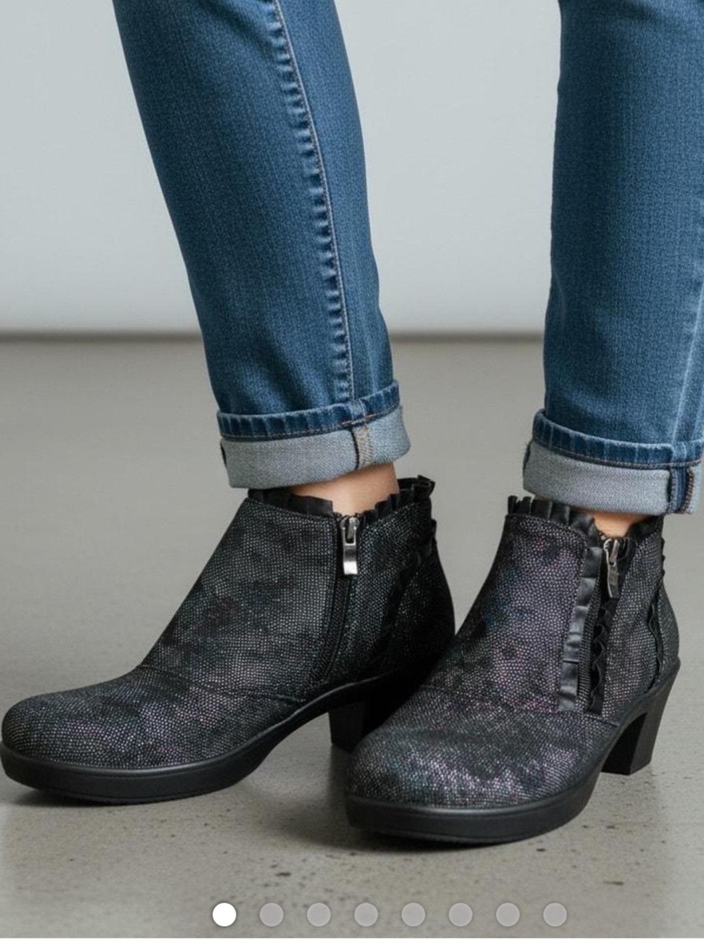Alegria Hannah Floral Leather Ankle Boots - 41 Black with Purple Sheen